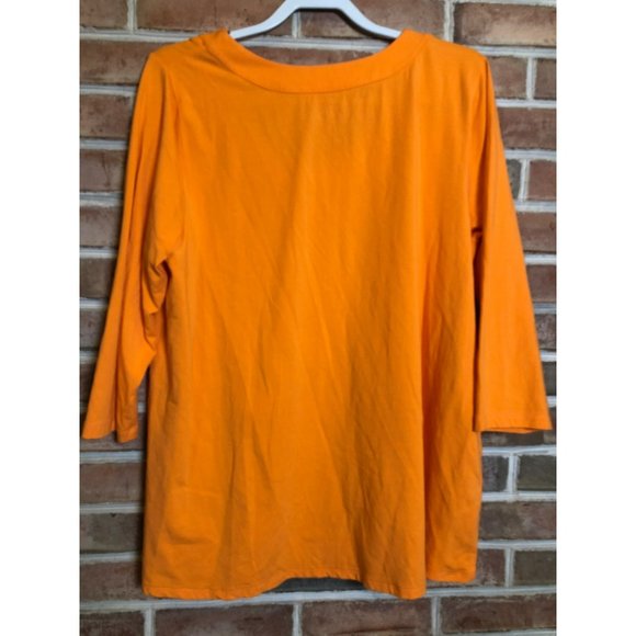 Susan Graver XL Weekend Cotton 3/4 Sleeve Top Scoop Neck Orange - Picture 3 of 5